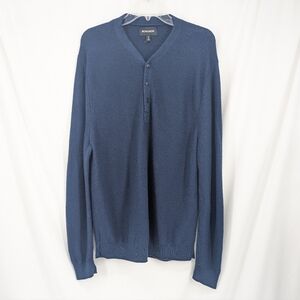 Bonobos Men's Blue Henley Sweater 100% Extra Fine Merino Wool Size XL
